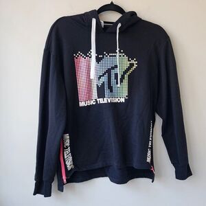 MTV Music Television Pullover Hoodie | Retro Side Zip Junior's Med Women's Small